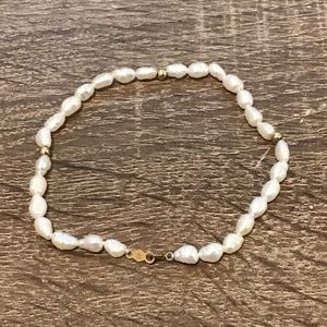 Vintage 14K Gold & Genuine Rice Pearl Beaded Bracelet 7 1/2" Long